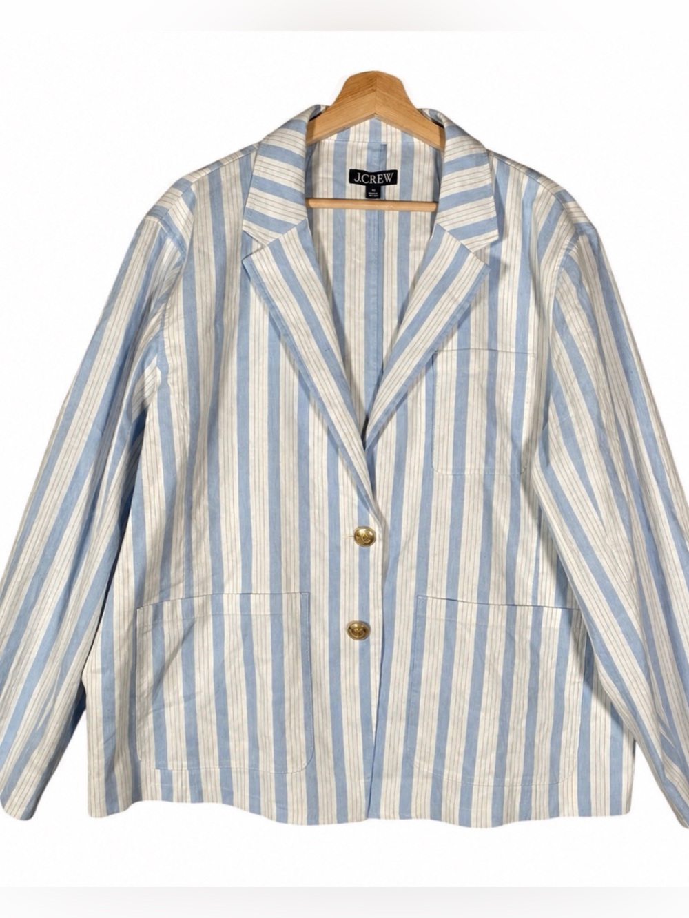 J Crew Nautical Stripe Linen Blend Patch Pocket Blazer Gold Anchor Crest Buttons